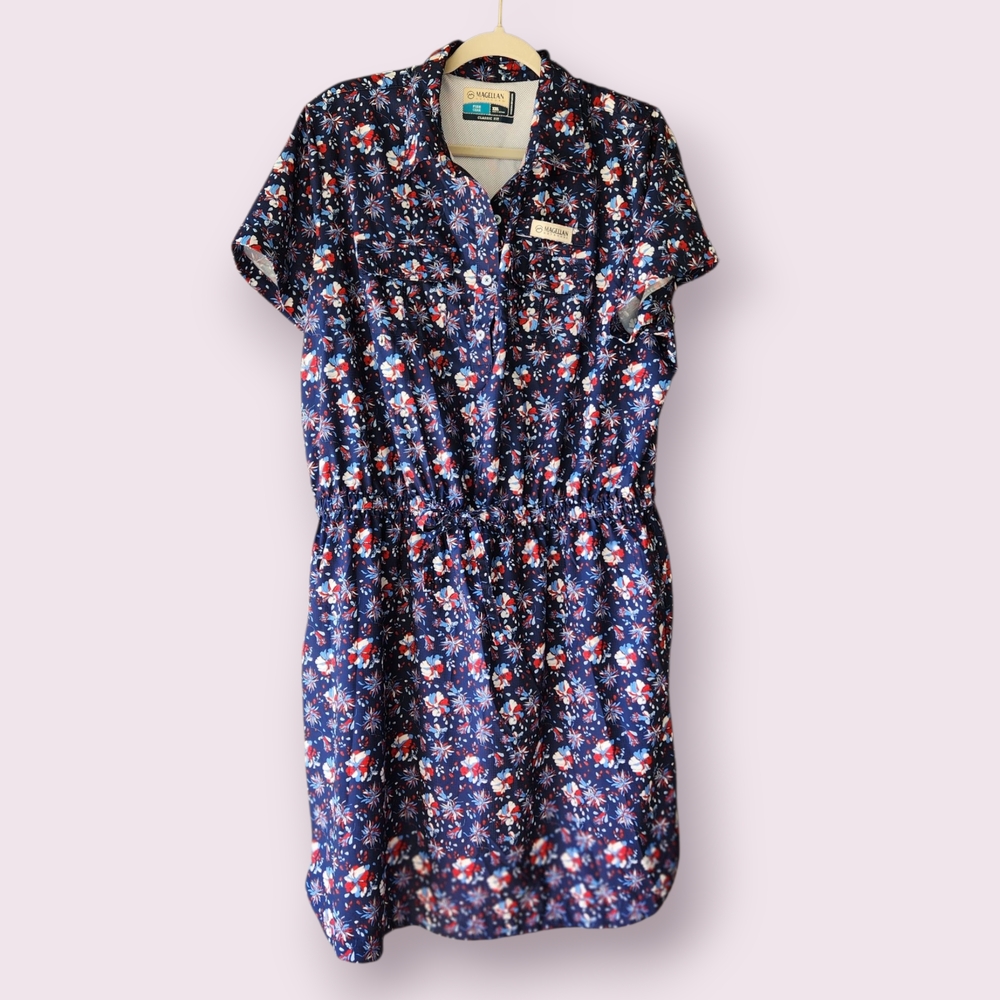 Magellan Outdoors Navy Floral Dress- Size XXL